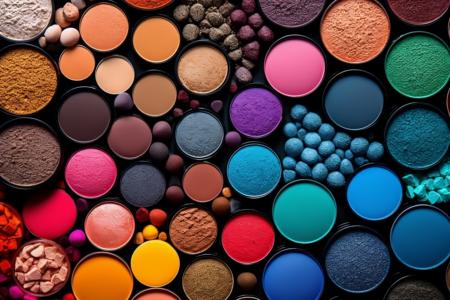 Bright and Vibrant Makeup Collection on a Black Background