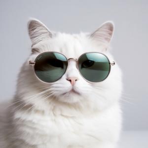 Cool Cat in Shades - White Cat with Sunglasses