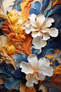Vibrant Bouquet of Flowers in Orange, Yellow, and Blue Patterns thumbnail