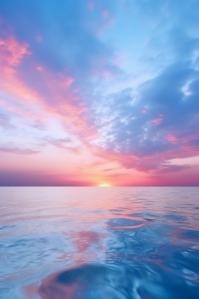Pôr do Sol Deslumbrante sobre o Oceano Calmo com Nuvens Rosa e Roxas thumbnail