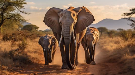 Belle image d'éléphants marchant sur une route en terre battue
