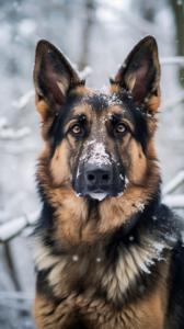 Serioser Deutscher Schäferhund im Schnee Hintergründe thumbnail