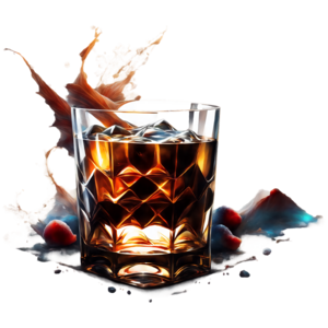 Premium Photo  Glass with whiskey and falling ice cube with splashes