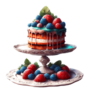 Desenho para colorir de bolo de frutas preto e branco · Creative Fabrica