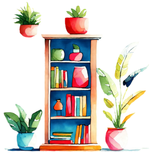 Librería con plantas , estantería con plantas