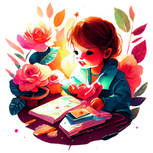 Jolie petite fille lisant un livre autocollant · Creative Fabrica