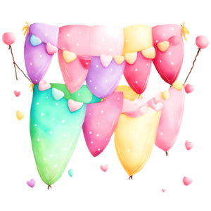 Download Colorful Heart Balloons Hanging from a String PNG Online