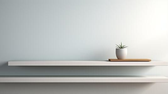 White Shelf with Small Potted Plant on Light Gray Wall Patterns thumbnail