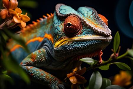 Colorful Chameleon with Blue, Orange, and Green Colors Patterns thumbnail