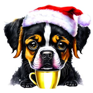 Scarica Cane adorabile con cappello di Babbo Natale e caffè PNG Online -  Creative Fabrica