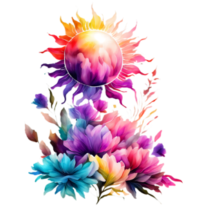 Download Colorful Floral Design with Sun PNG Online - Creative Fabrica