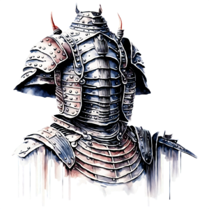 Ilustración de armadura samurai gris.