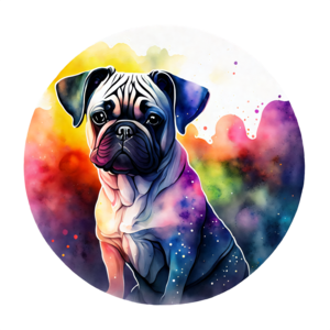 Download Colorful Pug Dog with Curly Tail - Vibrant Watercolor Background  PNG Online - Creative Fabrica