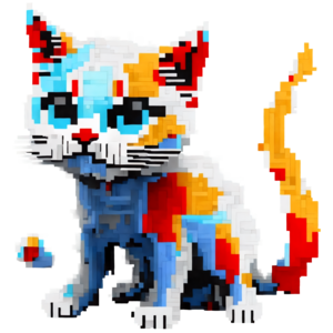 Pixel art de um gato com cauda e cauda para fora, ia generativa