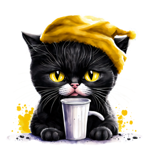 Scarica Adorabile Gatto Nero che Beve da Tazza Bianca PNG Online - Creative  Fabrica