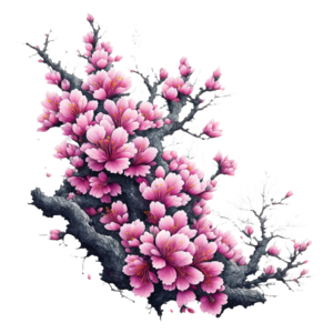 Scarica Ramo di fiori di ciliegio rosa con fiori bianchi e foglie verdi