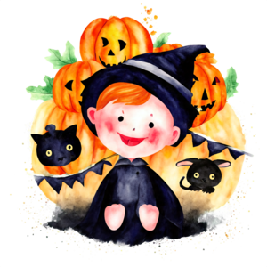 Gruseliges Halloween-Bild: Kleiner Junge im Hexenkostüm mit