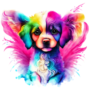 Scarica Arte vivace e colorata con un cane alato su sfondo nero PNG Online  - Creative Fabrica