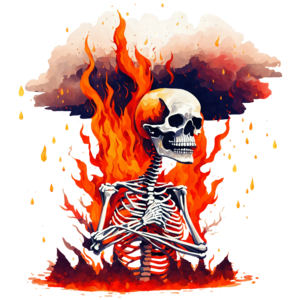 Esqueleto com fogo e água na mão ilustração 3d