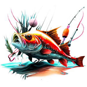 Download Fish Caught with Fishing Gear PNG Online - Creative Fabrica