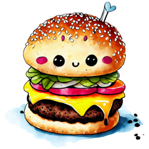 Adesivo Quadrado O hamburguer dos desenhos animados de Kawaii