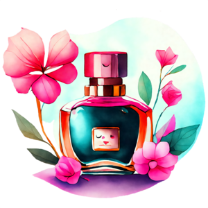 Download Perfume Bottle with Pink Flowers PNG Online - Creative Fabrica