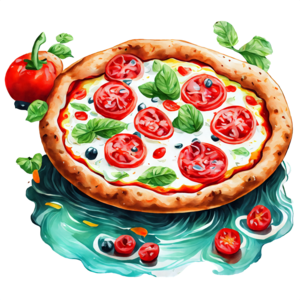 Download Colorful Pizza Tower with Fresh Ingredients PNG Online