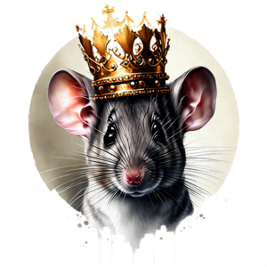 elegant-pony473: large swarm of rats being controlled by an ominous hooded rat  king with jeweled crown and health inspector badge