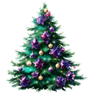 Beautiful purple christmas decorations hanging on christmas tree with shiny  glare Stock Photo by ©Pugovica88 20239083