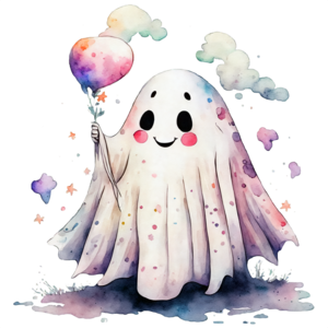 Download White Ghost Holding Hearts Balloon for Halloween