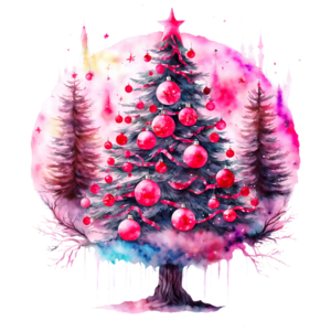 Baixe Árvore de Natal Rosa Festiva Decorada com Enfeites e Flocos de Neve  PNG - Creative Fabrica