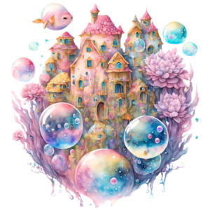 Pastel Castle w/ Balloons and Fairy on Glass Water Bottle