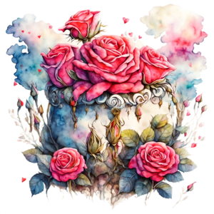 Download Romantic Watercolor Painting of Pink Roses in Skull Shape