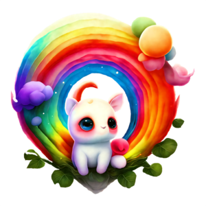 Scarica Gatto cartone animato colorato su un arcobaleno con palloncini PNG  Online - Creative Fabrica