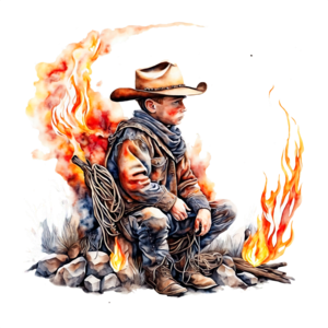 Download Cowboy Sitting by Open Fire PNG Online - Creative Fabrica