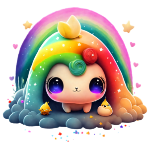 Scarica Gatto cartone animato colorato su arcobaleno con nuvole e stelle PNG  Online - Creative Fabrica