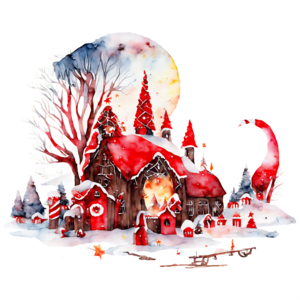 Download Festive Christmas Village Watercolor Painting PNG Online -  Creative Fabrica