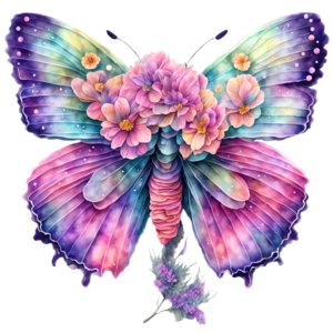 Scarica Farfalla Colorata con Fiori Rosa, Viola e Blu PNG Online - Creative  Fabrica