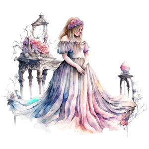 Download Girl in an Elegant Purple Dress on a Castle Balcony PNG