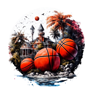 Télécharger Peinture de balles de basket avec fond de plage PNG En