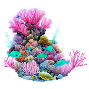 Um cavalo-marinho colorido está na frente de um recife de coral.