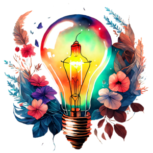 Scarica Installazione artistica con lampadina colorata e elementi floreali  PNG Online - Creative Fabrica