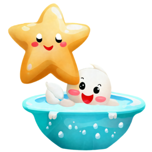 Baixe Diversão na hora do banho do bebê desenho animado com estrela  imaginária PNG - Creative Fabrica