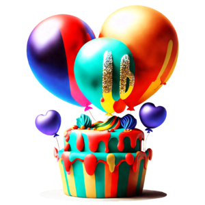 Baixe Bolo de Aniversário Colorido com Balões PNG - Creative Fabrica