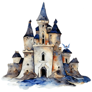 Pastel Castle w/ Balloons and Fairy on Glass Water Bottle