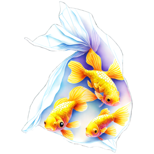 Download Colorful Goldfish in a White Bag PNG Online - Creative Fabrica