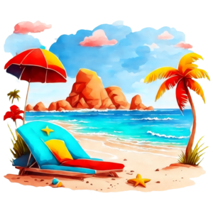 Una silla de playa con una sombrilla y el océano al fondo.
