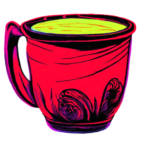 Scarica Tazza di caffè rossa con swirls - Artistica e vibrante PNG