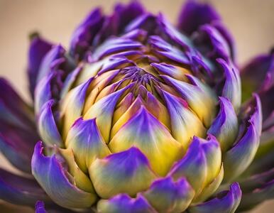Close-up de uma Flor de Alcachofra Roxa e Amarela thumbnail