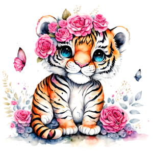 Bonito bebê tigre em 3D com olhos sonhadores, adorável arte de berçário ·  Creative Fabrica